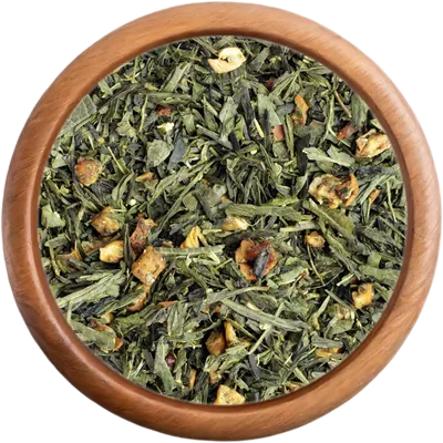 Zelený čaj s príchuťou Zelený čaj s bazou a granátovým jablkom